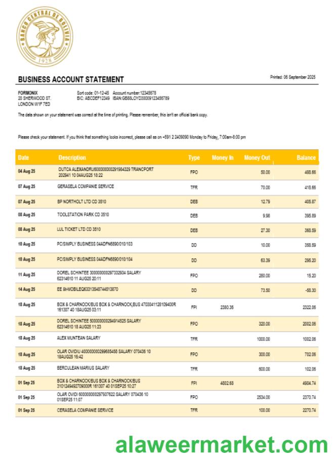 Banco Central de Bolivian enterprise statement Word and PDF format